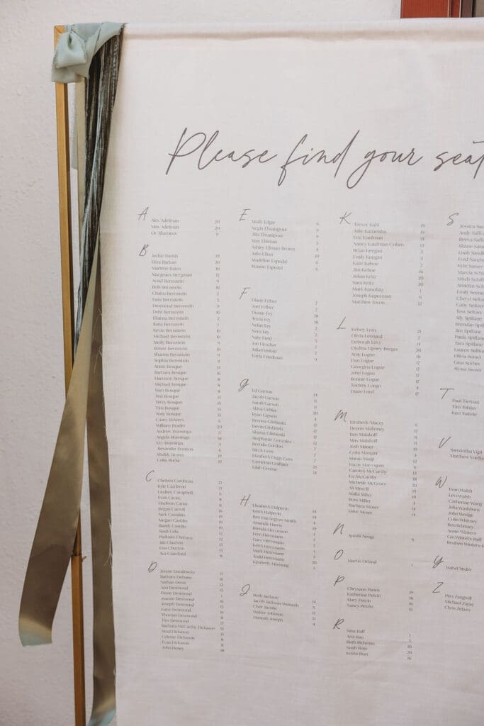 Anna and Jack’s Rancho Nicasio wedding signage, seating chart